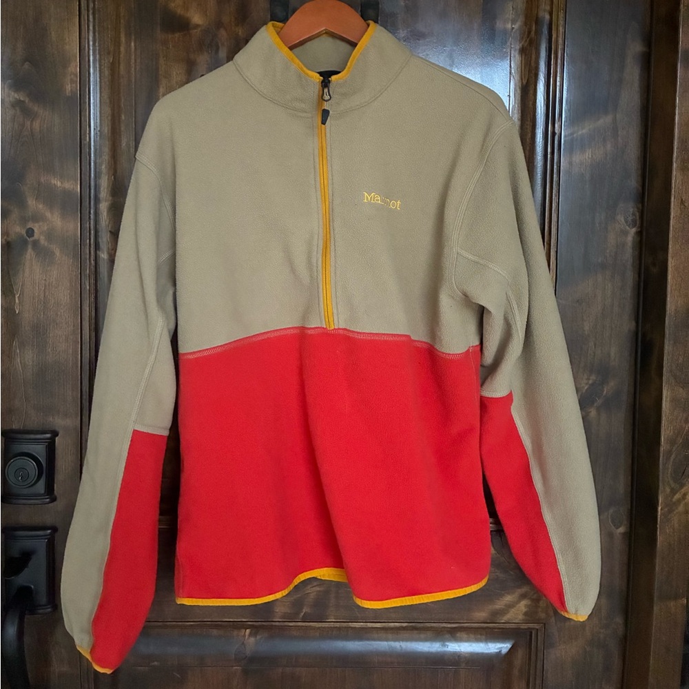 Marmot Orange and Tan Half Zip Sweater
